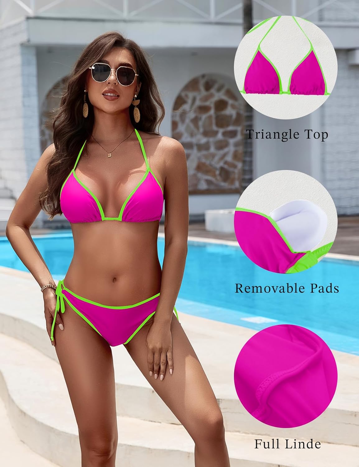 Zonsaoja Women String Bikini Halter Side Tie Two Piece Swimsuit Color Block Triangle Bathing Suits - Image 4
