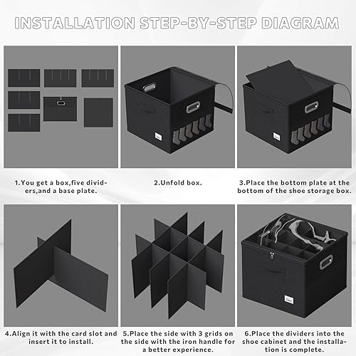 Miniatura 6 de FHSQX Organizador de zapatos para armario, se adapta a 12 pares, contenedores de almacenamiento de zapatos con cubierta transparente y divisores