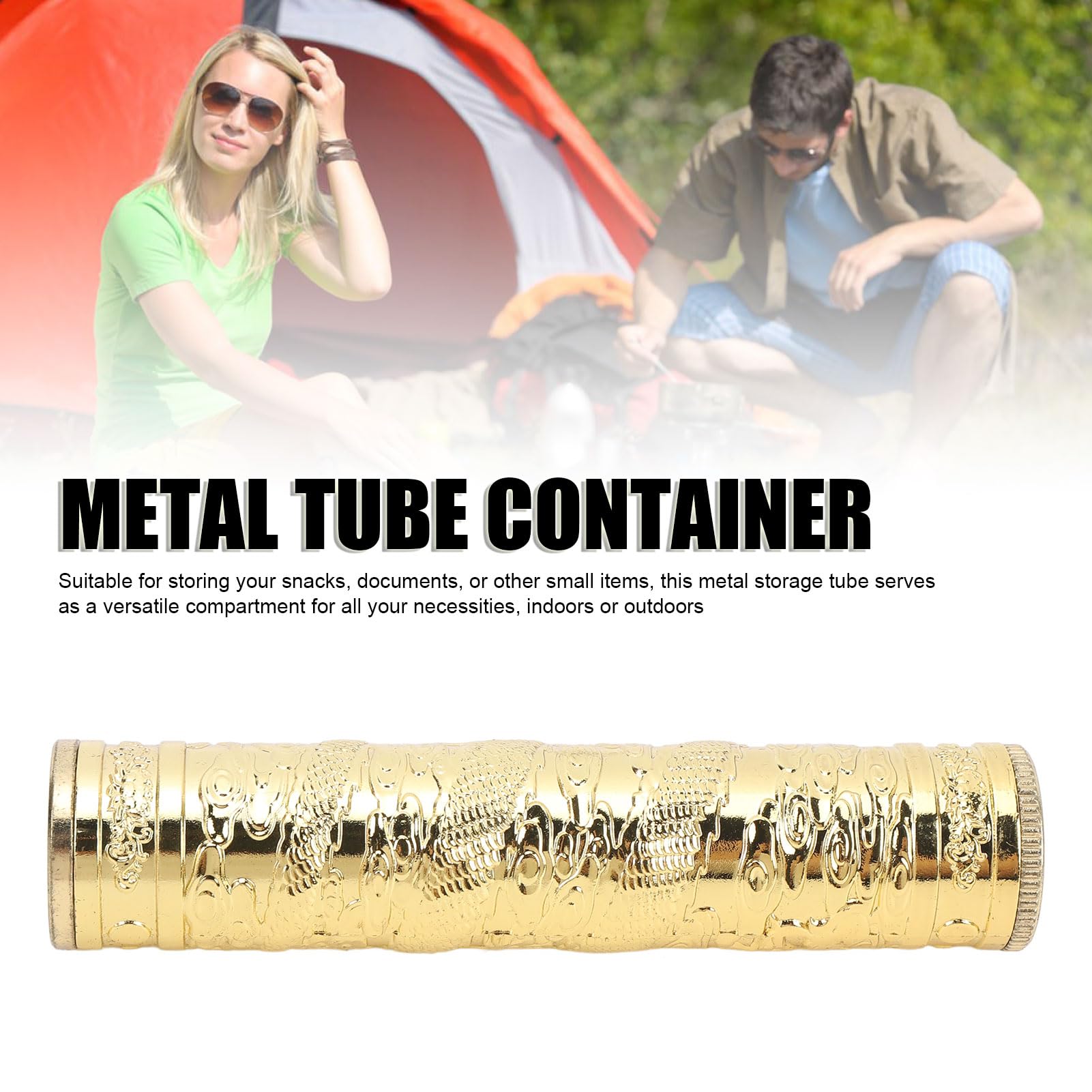 Asixxsix Lightweight Portable Metal Tube Container for Travel, Airtight, Waterproof, For Snacks, Documents, Or Small Items, Versatile Outdoor Storage Solution (Gold)