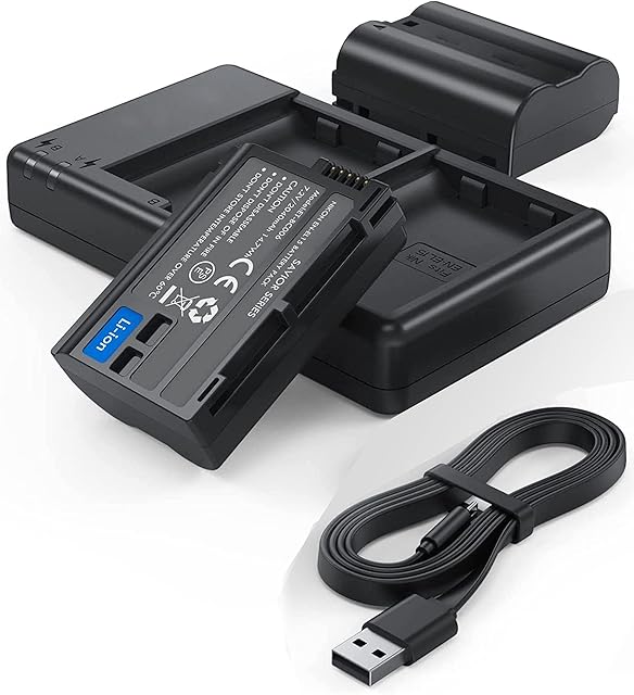 EN-EL15/ EL15a /EL15b Battery Charger Set Compatible for Nikon, 2-Pack 2100mAh Batteries with USB Cable for d7200, d750, d7500, d850, d610, d500, MH-25a, d7000, z6, d810