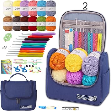 Knitiss Crochet Kits for Beginners Adults, All in One Crochet Starter Kit with 12 Pcs Crochet Yarn, 9 Size Ergonomic Crochet Hooks 2.0mm~6.0mm