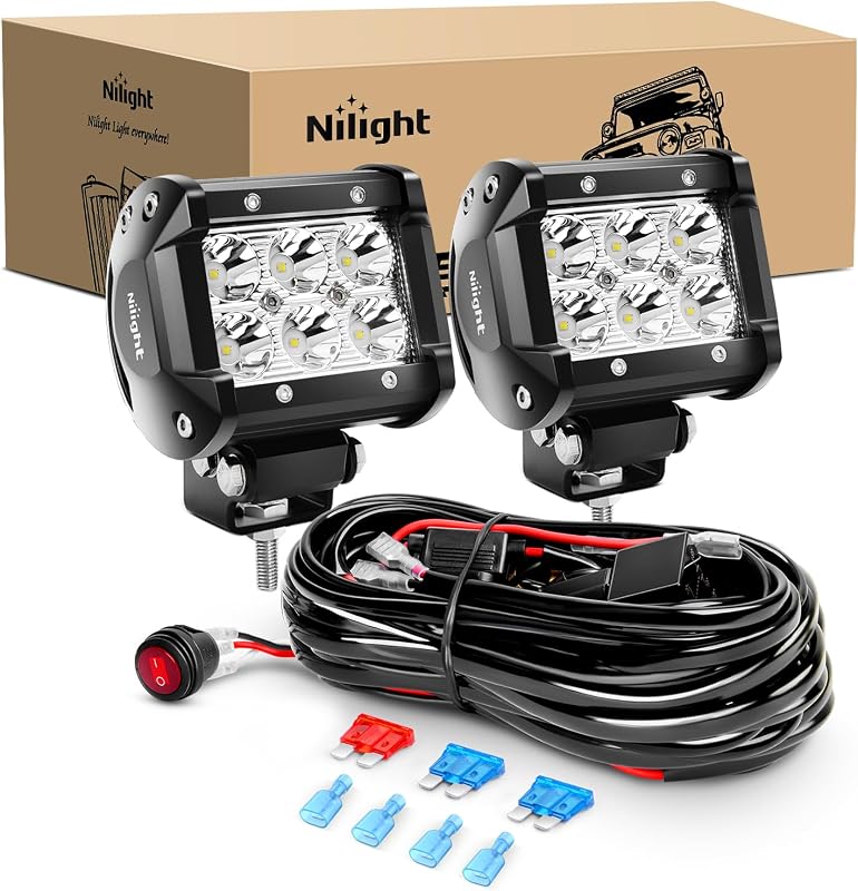ZH009 LED Light Bar 2PCS 18W Spot Off Road Lights with 16AWG Wiring Harness Kit-2 Lead