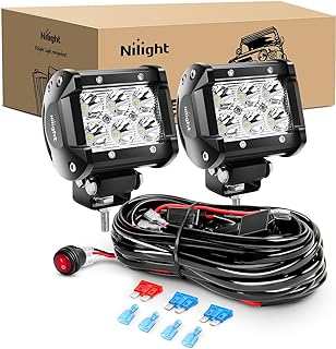 Nilight ZH009 LED Light Bar 2PCS 18W Spot Off Road Lights with 16AWG Wiring Harness Kit-2 Lead
