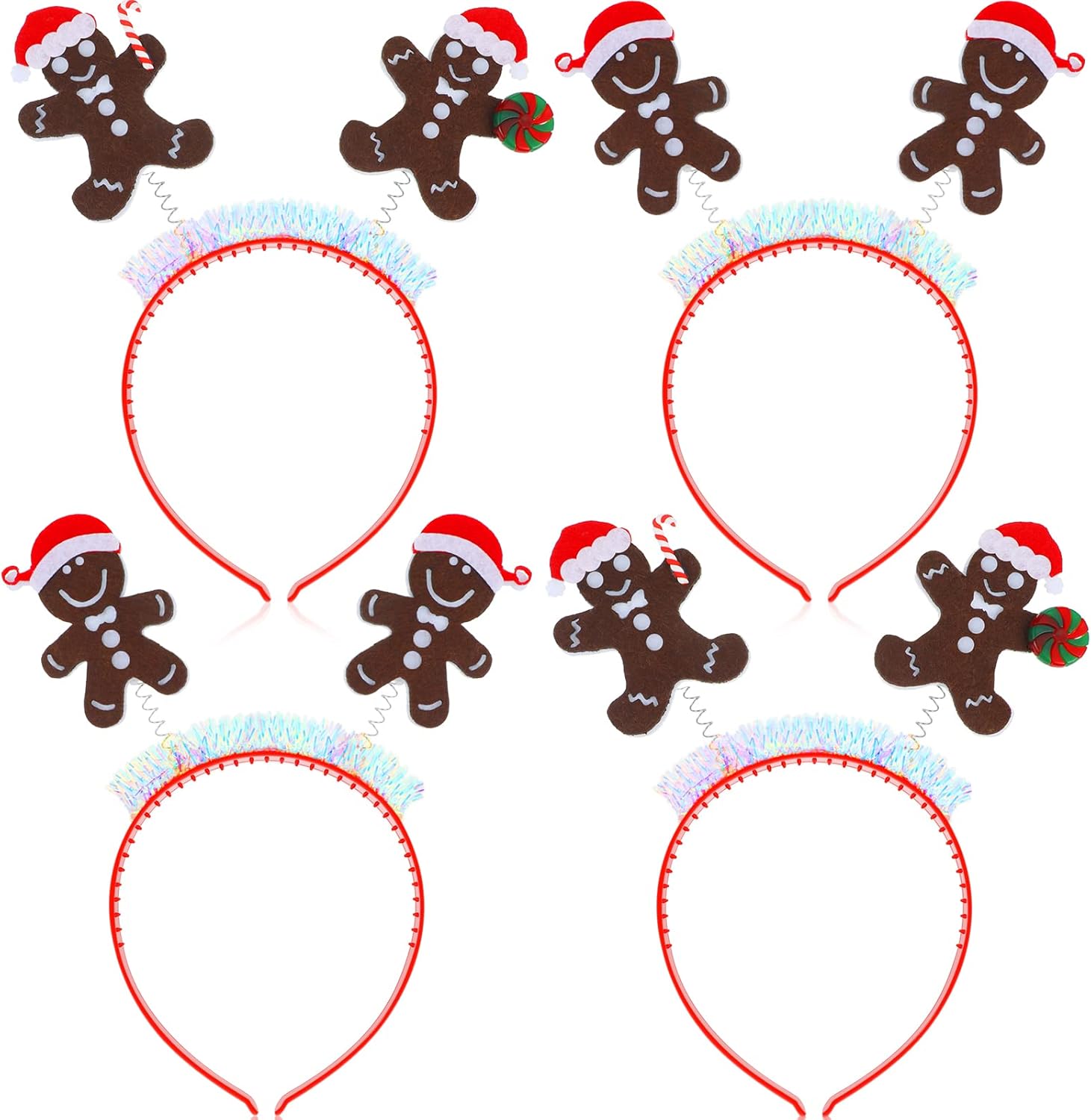Jutom 4 Pieces Christmas Gingerbread Man Headbands Costume Headwear Gingerbread Headbands for Women Head Bopper Cookies Hat Xmas and Candy Head Band for Christmas Holiday Party Supplies