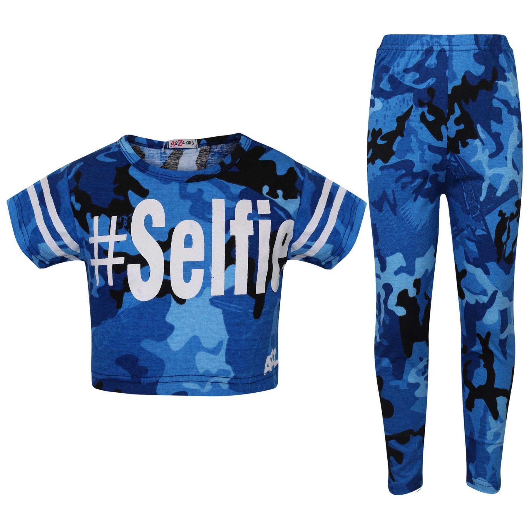 A2z 4 Kids Girls #Selfie Blue Top Kids Camouflage Trendy - Camo Selfie Crop & Legg Blue 11-12