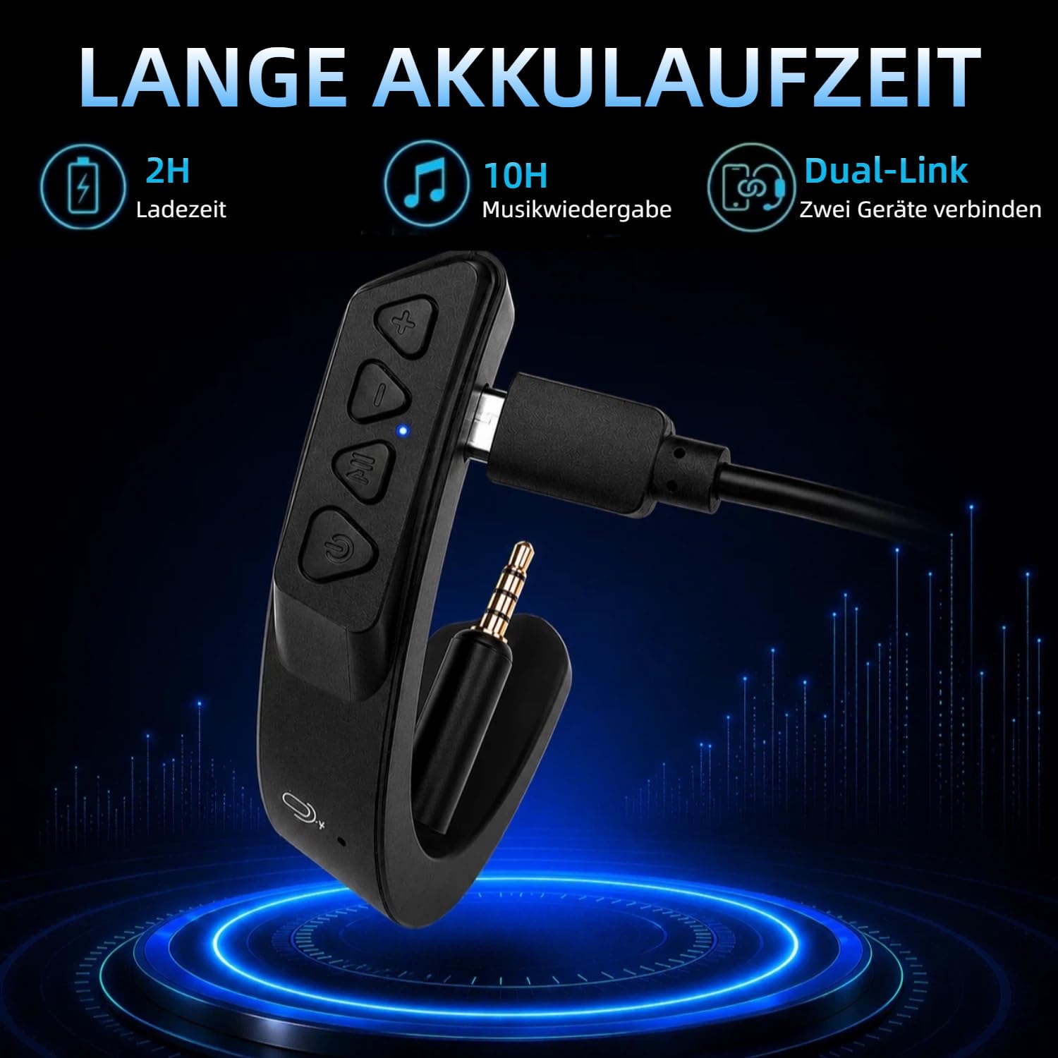Adaptador Bluetooth inalámbrico para Bose QuietComfort QC 25 con Control de micrófono/Volumen, Negro | Añade audio Bluetooth a los auriculares Bose QC25, con soporte AptX, micrófono integrado y controles de volumen