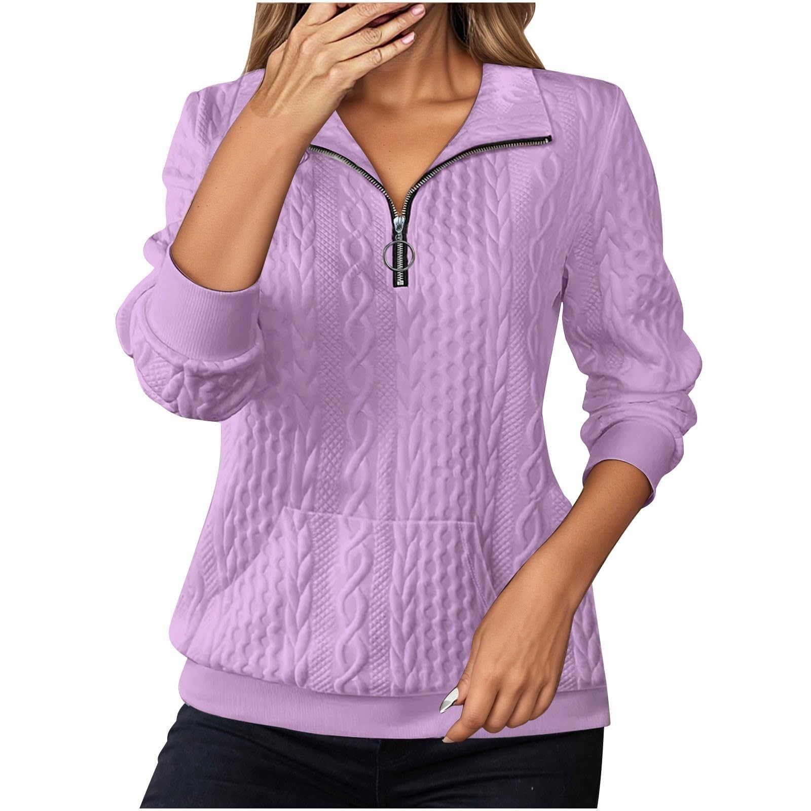Genérico Sudadera Deportiva Informal de Cuello con Media Cremallera Manga Larga sin Capucha y Bolsillos para Mujer