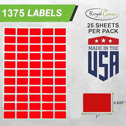 Miniatura 6 de Royal Green Etiquetas adhesivas de precio de 1 pulgada x 58 pulgadas, etiqueta rectangular extraíble en rojo (1.004in x 0.630in), paquete de 1375
