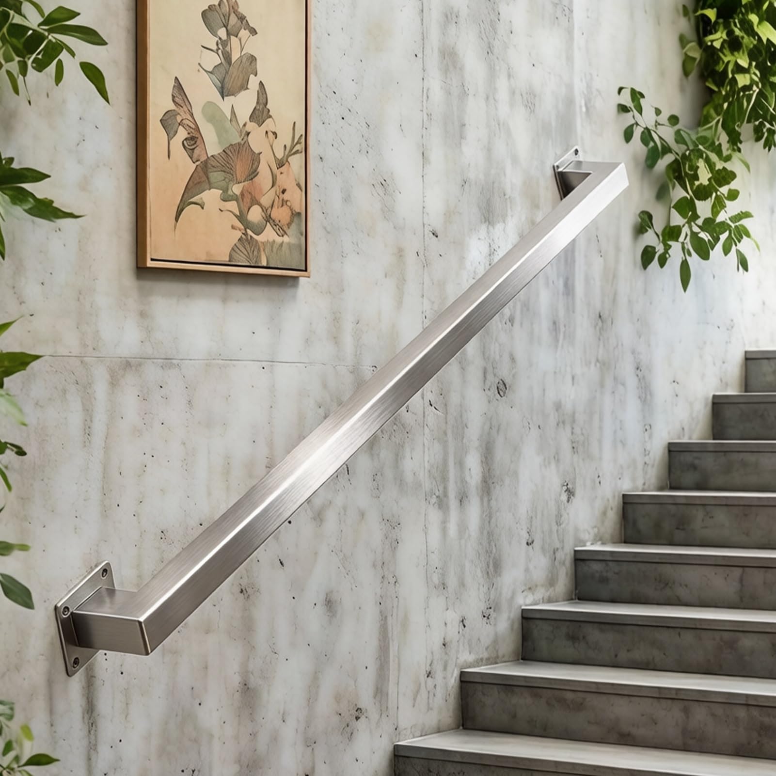 Modern Industrial Stair Railing Silver 1FT - 20FT Handrail Indoor Outdoor Stainless Steel Wall Mounted Safety Grab Rail for Decor Remodeling(14ft/420cm)