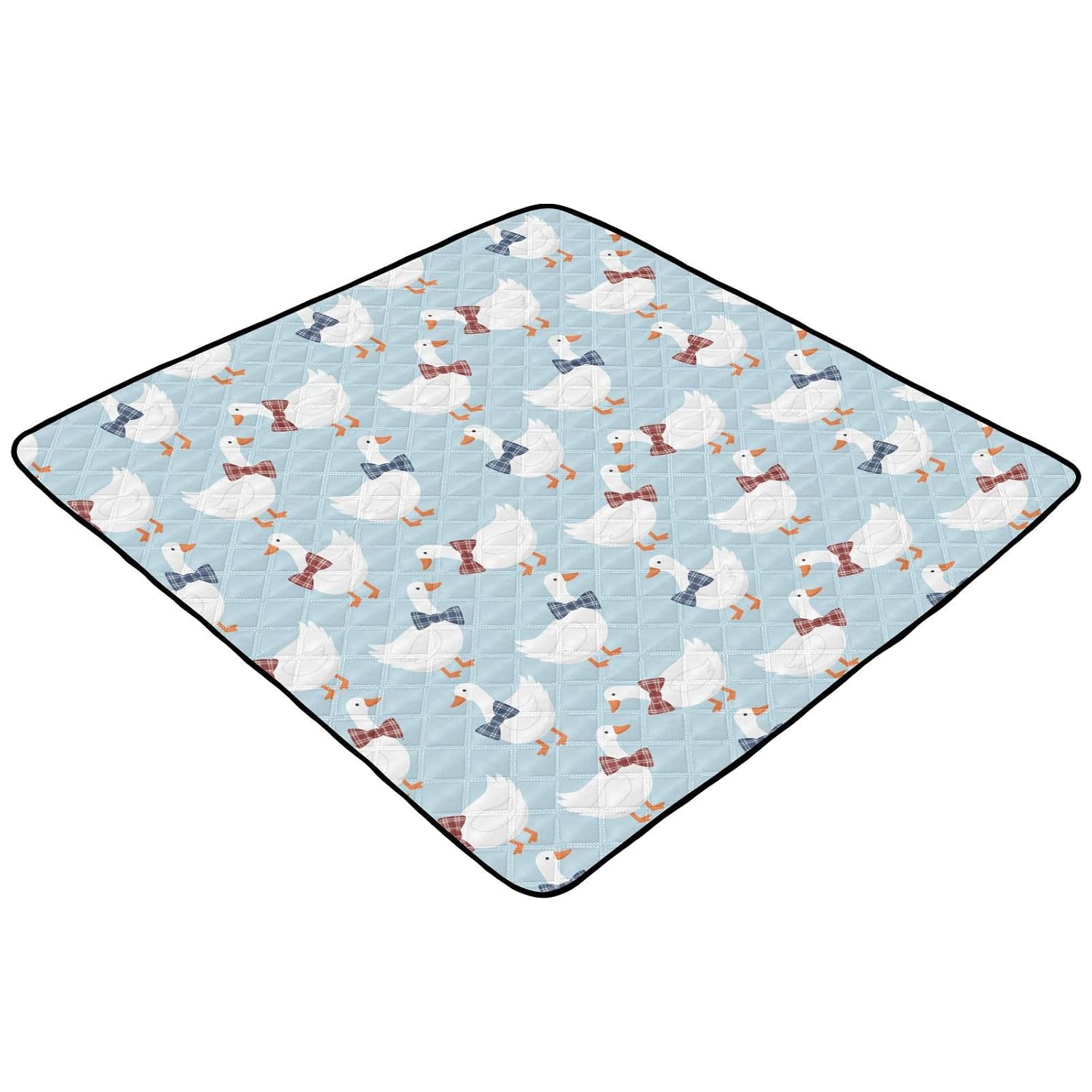 Duck Bowtie Blue Print 50x50 in Baby Play Mat, Anti-Slip Silicone Bottom Crawling Mat for Babies Toddlers, Lightweight & Washable for Indoor Outdoor Tummy Time