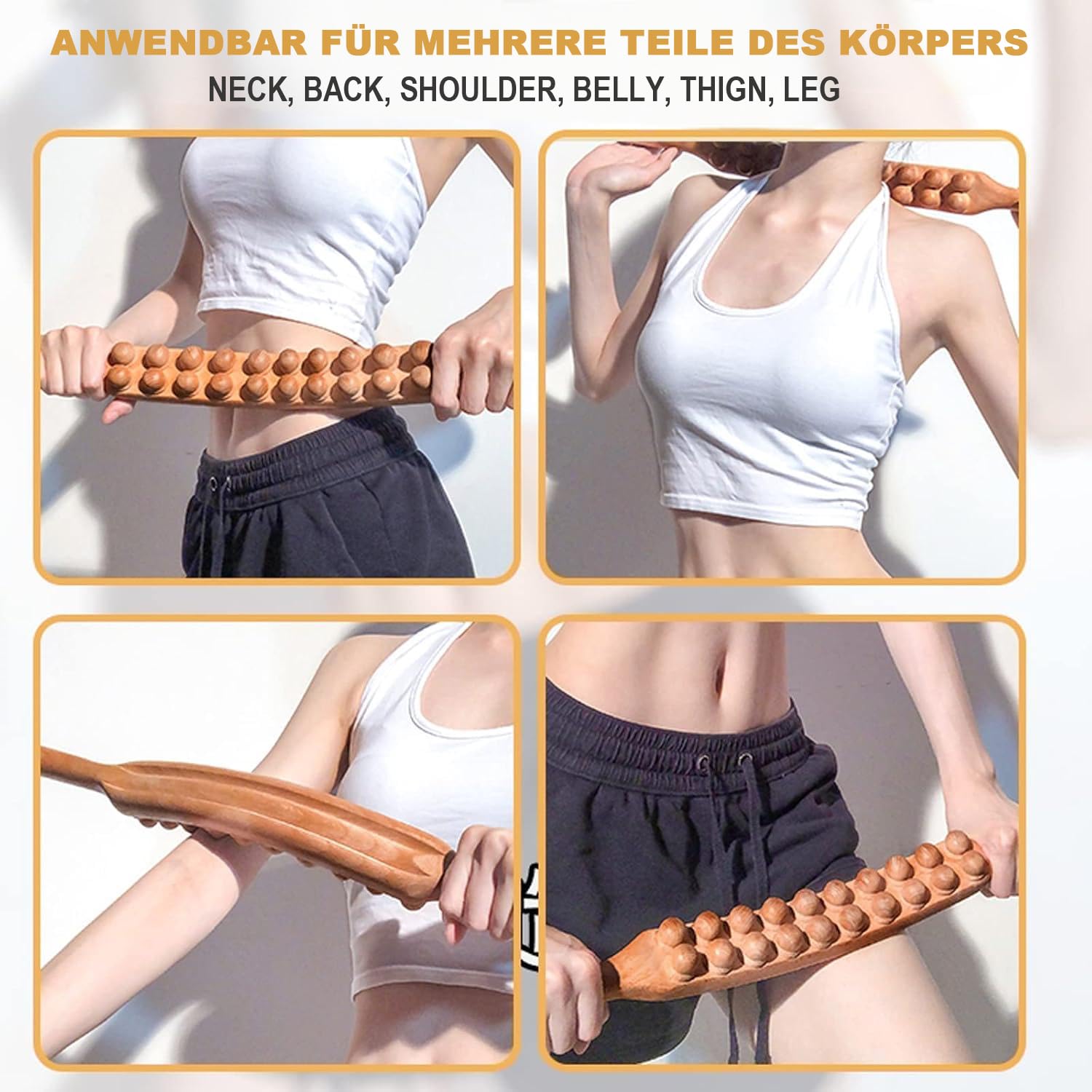Masajeador Gua Sha de madera, masajeador de drenaje linfático, 20 cuentas, herramientas de masaje de terapia de madera para dolor de cuello y espalda, moldear el vientre y las piernas
