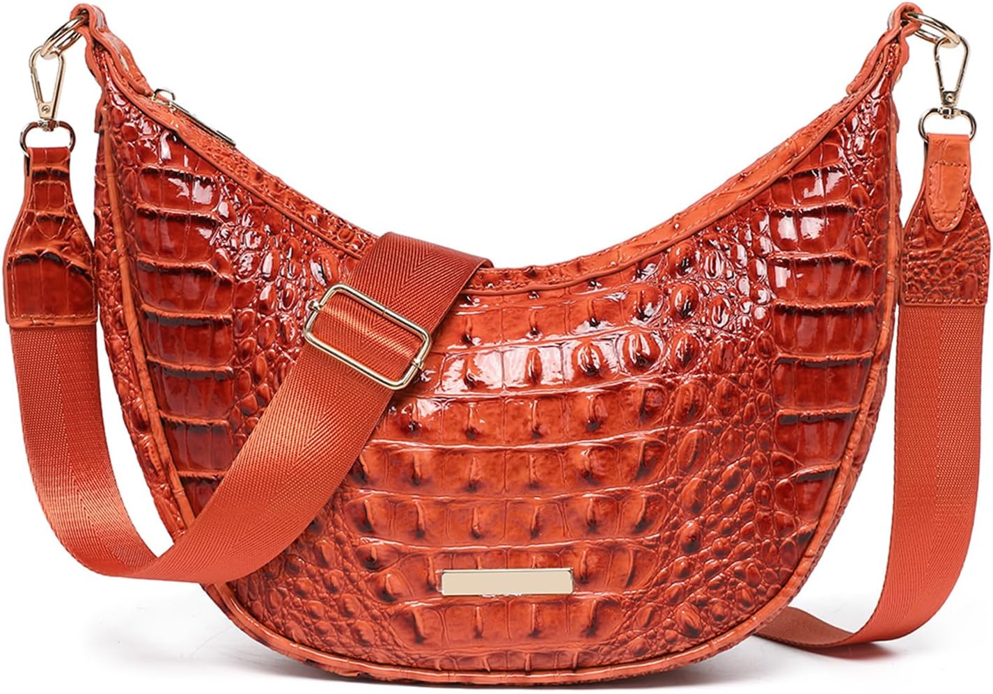 Crocodile Crossbody Hobo Bag for Women,Vintage Crescent Shoulder Purse in Vegan Leather, Soft Chic Handbag for Daily Outfits