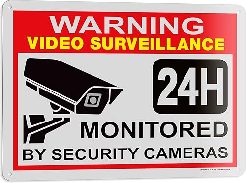 Miniatura 1 de iSYFIX Señal de advertencia de videovigilancia  1 paquete de 1 paquete reflectante plateado de 14 x 10 pulgadas  100% libre de óxido .040 letreros