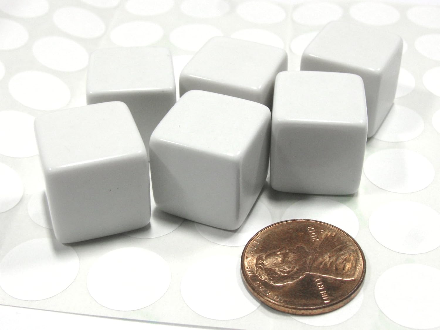 Set of 6 D6 16mm Blank Opaque Dice with Customizable Stickers - Solid White