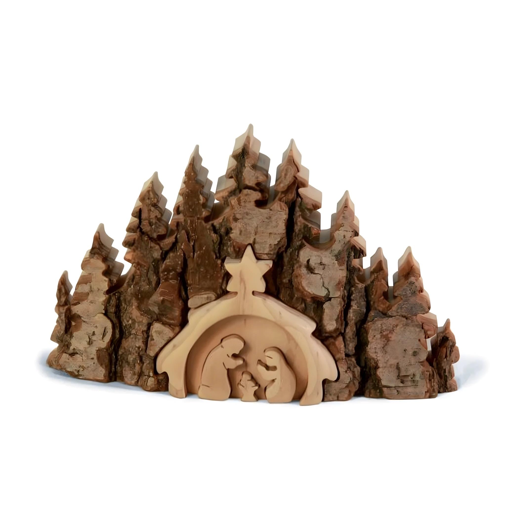 Crèche de Noël en bois naturel sous le sapin de votre salon familial Dolphes