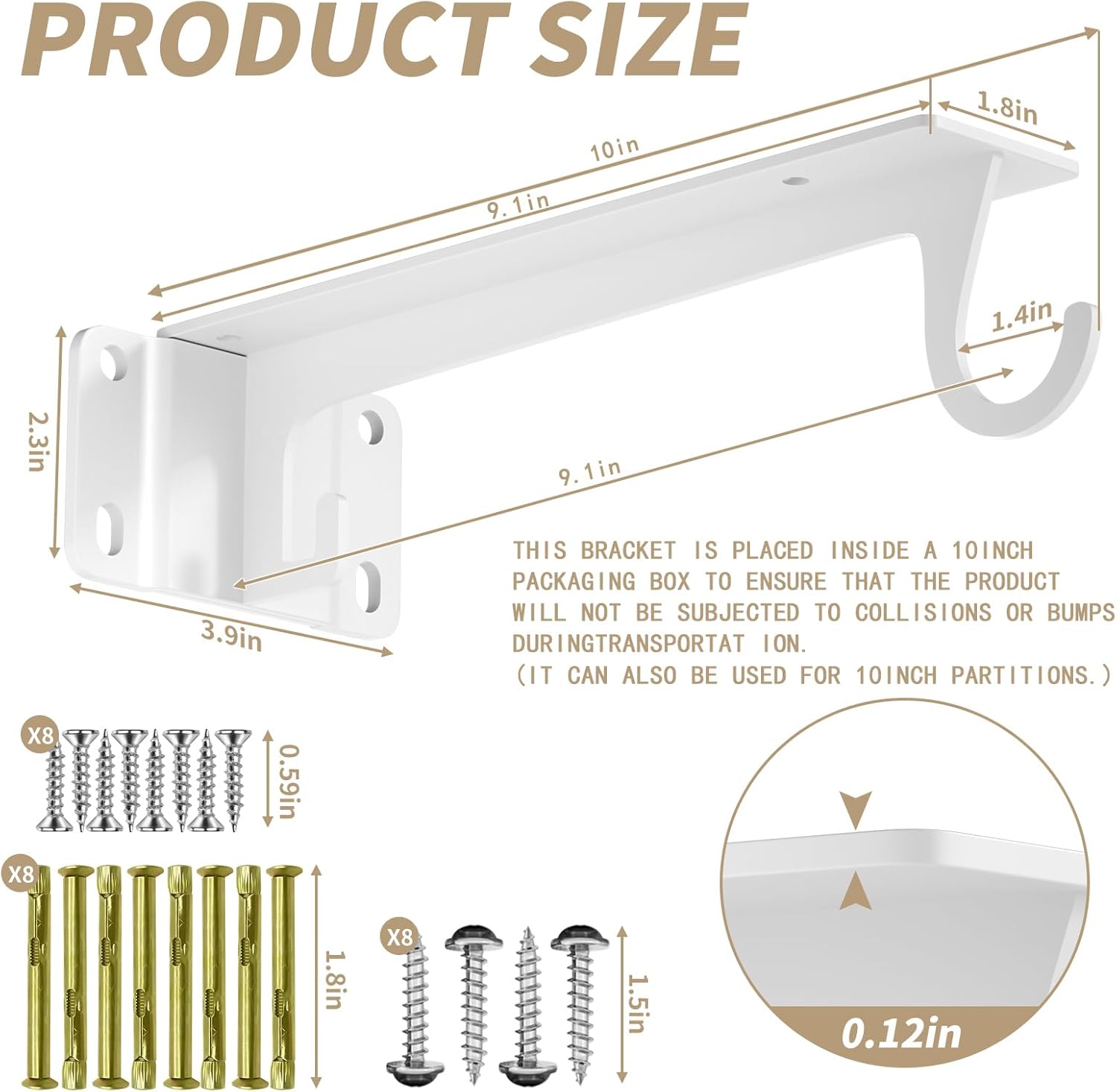 Small Closet Rod Support Bracket 9 inch Heavy Duty Wall Mounted Shelf Brackets with Rod Holder Support 200lbs for Closet, Walk-in Wardrobe(2pack white)