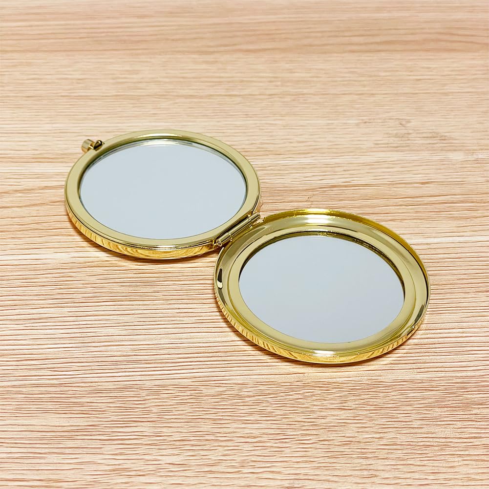 Liujiami 6.5CM Compact Mirror Small Handheld Mirror Portable Double Sided Magnifying Makeup Mirrors Purse Handbag Pocket Mirror Folding Travel Cosmetic Mirror for Women Gold - Image 4