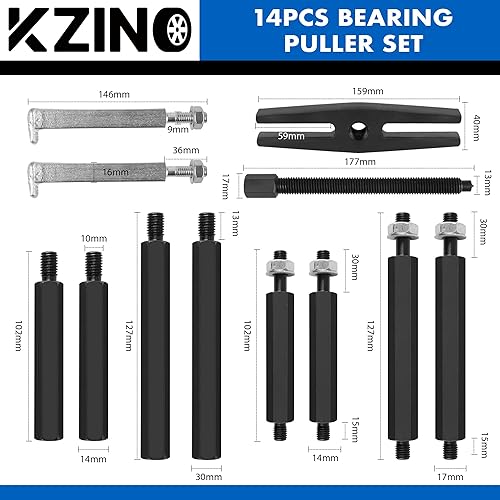 Miniatura 9 de Juego de 14 extractores de rodamientos, kit de herramientas divisor de rodamientos de capacidad de 5 toneladas con funda, kit de extracción de