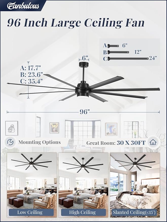 Ventilador de Techo 96 Pulgadas con Luz y Control Remoto, 6 miniatura 6