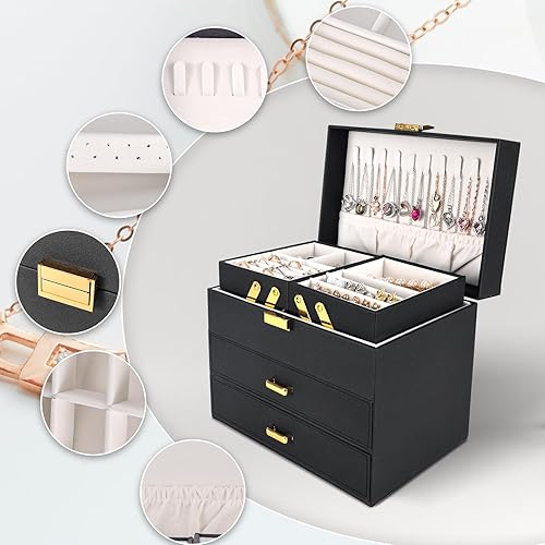 Miniatura 4 de Dajasan Cajas de joyería para mujeres y niñas, caja organizadora de joyas, 4 capas grandes de almacenamiento de joyas para aretes, anillos,