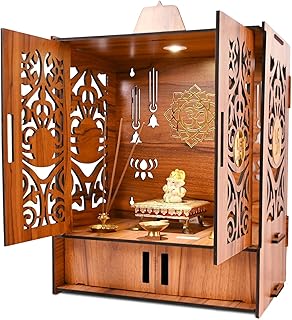 Wooden Temple Mandir Light Weight Space Saving Temple for Home and Office Wall Hanging and Tabletop puja Decor Large 17x11x11inch