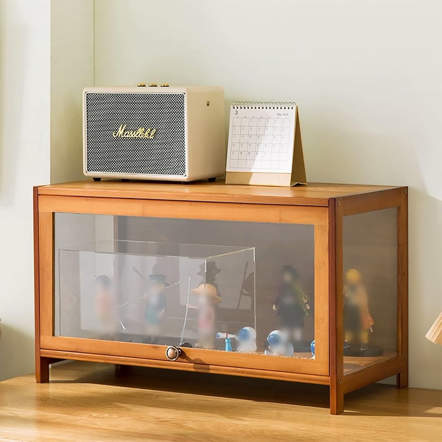 Display Cabinet Toys Display Shelf，Acrylic Bookcase Storage Rack/Curio Display Cabinet with Acrylic Glass,Collectibles Toy Organizers Rack & Display Shelf,Natural Bamboo Display Cases,Trophy