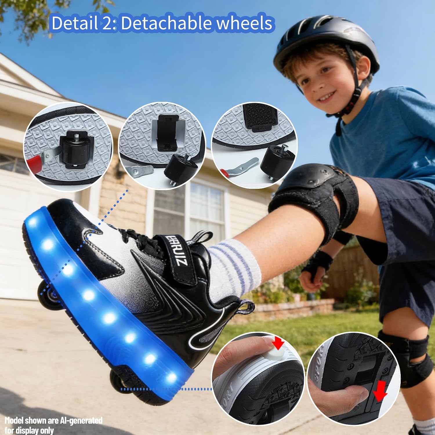 Ehauuo Unisex Roller Shoes Kids Sparkling Wheels Shoes Girls Light up Roller Skates Sneakers Boys Rechargeable Flashing Sneakers for Gift image 4
