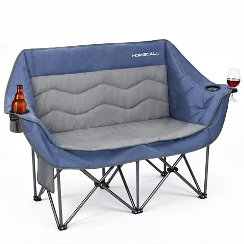 Double Camping Chair for Adults - Heavy Duty Folding Loveseat Support 700 lbs 2 Person Padded Camping Couch