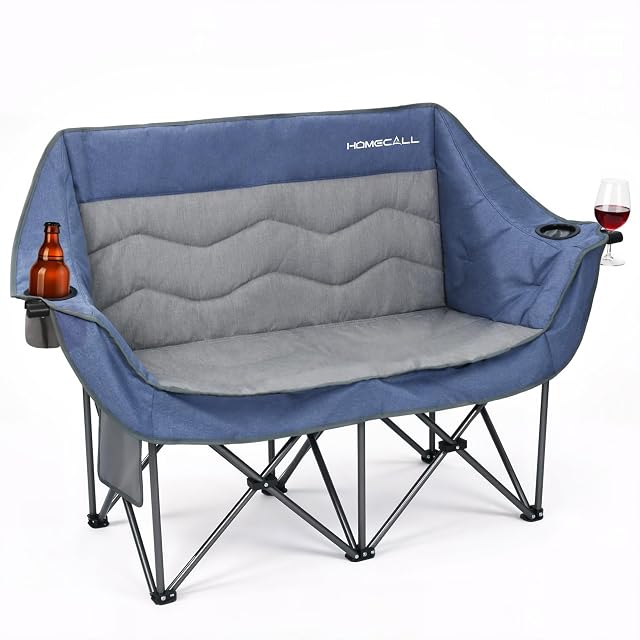 Double Camping Chair for Adults - Heavy Duty Folding Loveseat Support 700 lbs 2 Person Padded Camping Couch