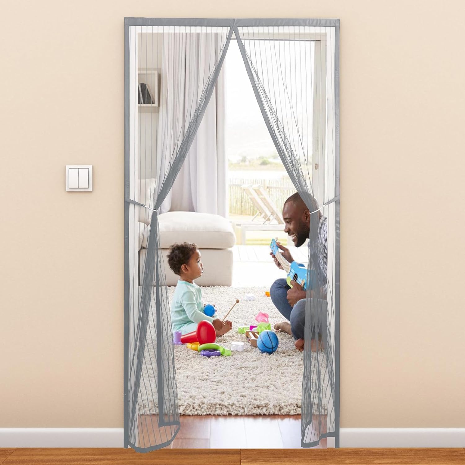 Magnetic Screen Door for Sliding Door, 65 x 80.7 Inches Durable Polyester, Magnetic Closure, Pets from Scratching The Mesh, Door Screens for Sliding Glass Patio/French/Back/Front Doors, Gray