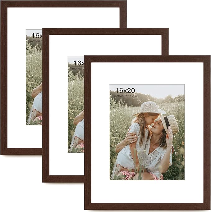 16x24 Frame Set of 3, Dark Brown Wood Grain 16x24 Poster Frame for Gallery Wall Mounting (3 Pack,Walnut)