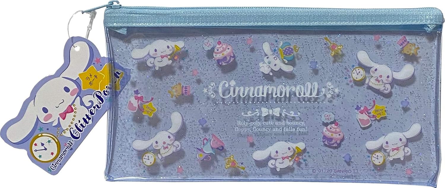 FRIEND Sanrio Cinnamoroll Flat Vinyl Glitter Pouch 20×10 cm Zipper Pen Accessories Case Bag (Happy)