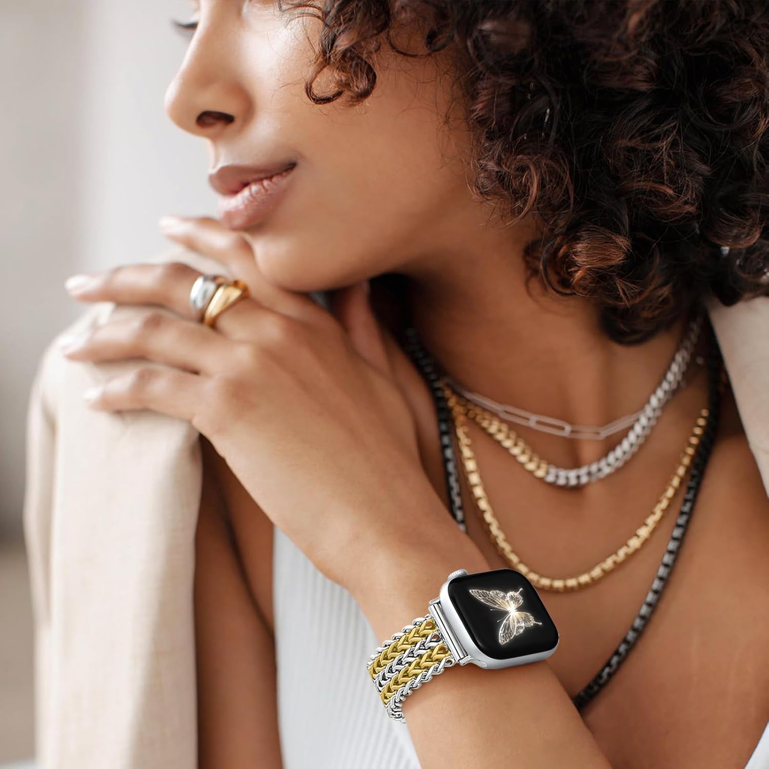 Metal Band Compatible with Apple Watch Bands for Women 40mm 41mm 42mm 38mm 44mm 45mm 46mm 49mm, Dressy Stainless Steel Link Bracelet, Designer Strap for iWatch Series 11/SE/10/9/8/7/6/5/4/3/2/1/Ultra - Image 6