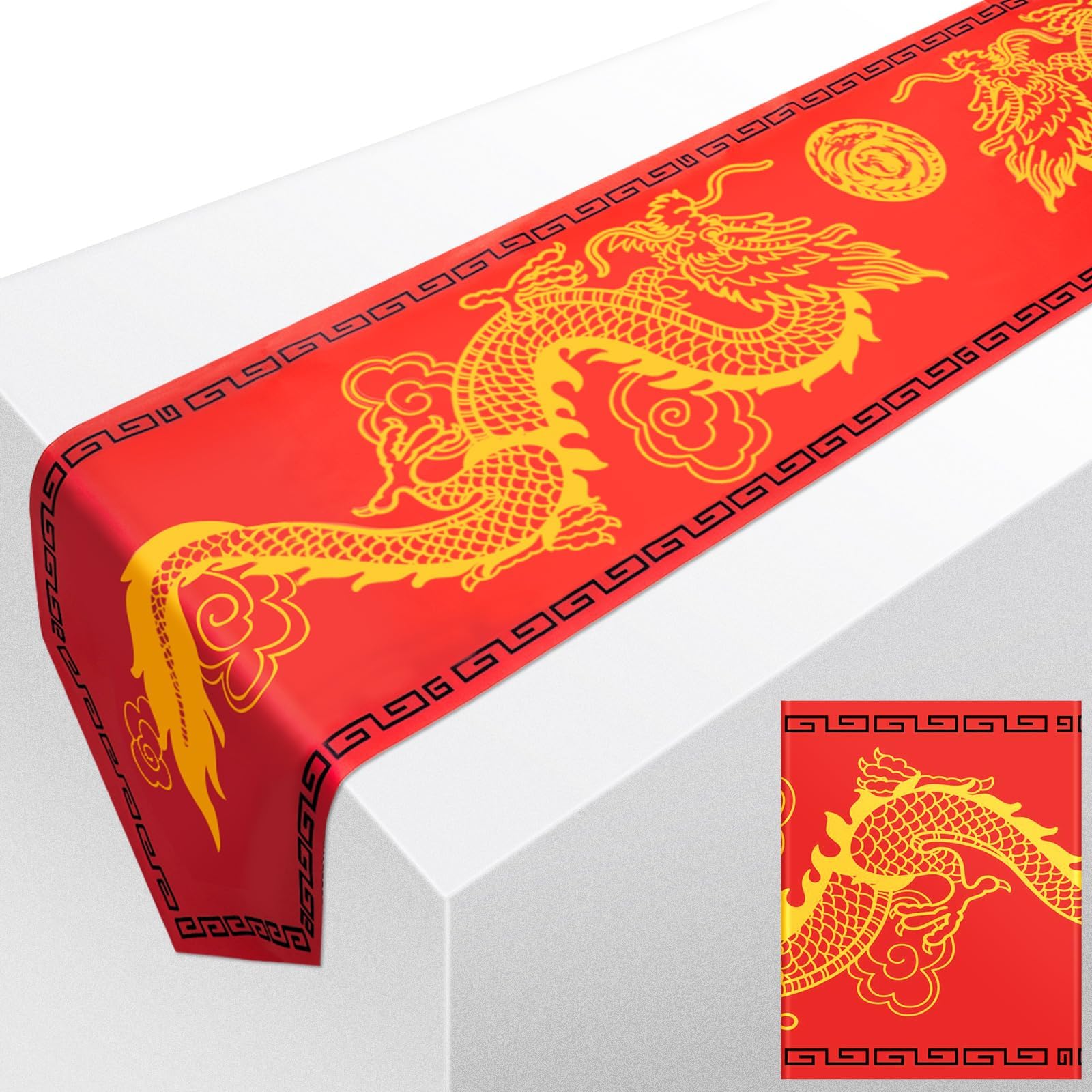 Chinese Dragon Printed Table Runner Lunar New Year 11Inchx 5.9Ft Polyester Asian Party Decorations Themed Supplies For Spring Festival (2)