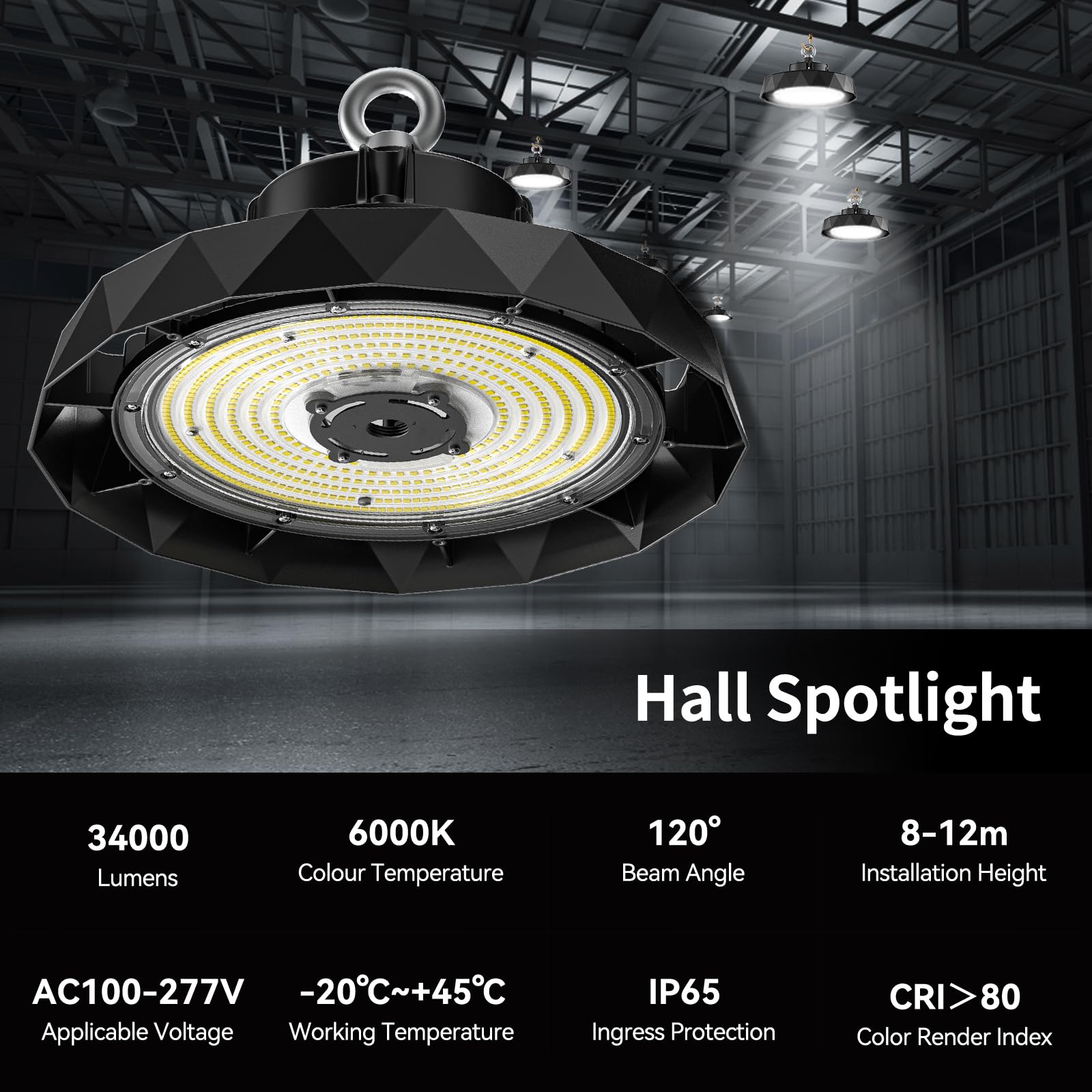 LED Hallenstrahler 200W, Superhelle 170LM/W, Hallenbeleuchtung 6000K Kaltweiß, IP65 Wasserdichte Energieeffiziente, UFO High Bay Industrielampe für Fabriken Garage Lagerhaus Werkstatt