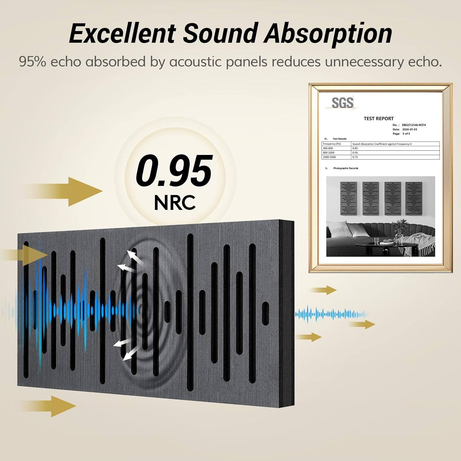 TONOR 4-Pack Acoustic Wood Wall Panels, 23.6” * 11.8” * 1.9” 3D Self-adhesive Wall Panel, Three-layer Soundproof Tiles for Echo Absorbtion, Acoustical Barrier of Polyester Fiber, wood, Black Wood