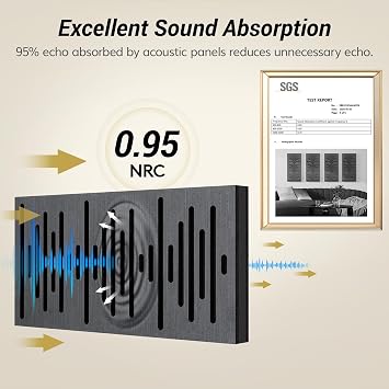 TONOR 4-Pack Acoustic Wood Wall Panels, 23.6 * 11.8 * 1.9 3D Self-adhesive Wall Panel, Three-layer Soundproof Tiles for Echo Absorbtion, Acoustical Barrier of Polyester Fiber, wood, Black Wood