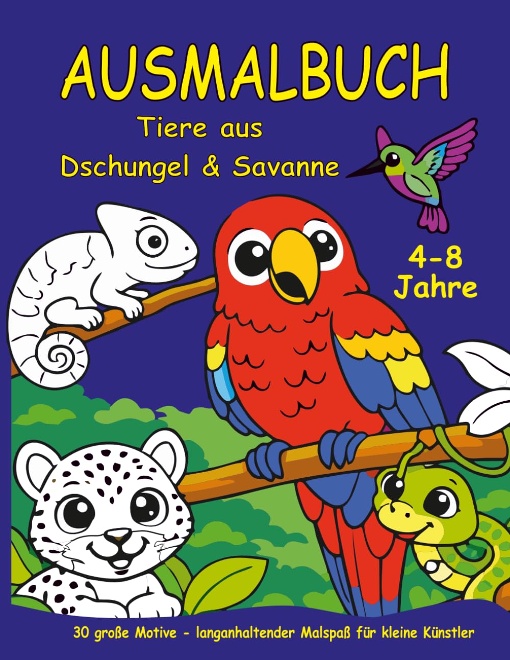 Ausmalbuch Tiere aus Dschungel & Savanne für Kinder ab 4 Jahren: 30 liebevoll gestaltete Tiermotive z.B. von Affen, Elefanten, Löwen bis hin zu Zebras. Das perfekte Geschenk für kleine Künstler.