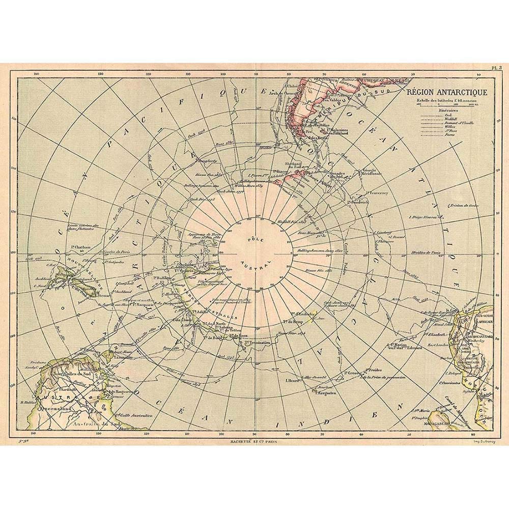 Wee Blue Coo Geography Map Illustrated Antique Hachette Antarctica Art Print Poster Wall Decor 12X16 Inch