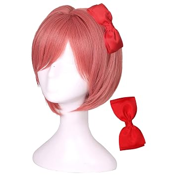 ColorGround Wig with Bowknot Short Coral Cosplay Wig for Girls and Women