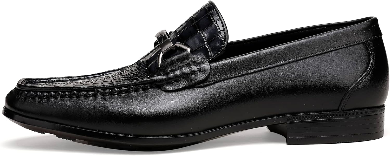 Men's Dress Shoes Slip-On Loafers Leather Formal Shoes Crocodile Printed with Buckle