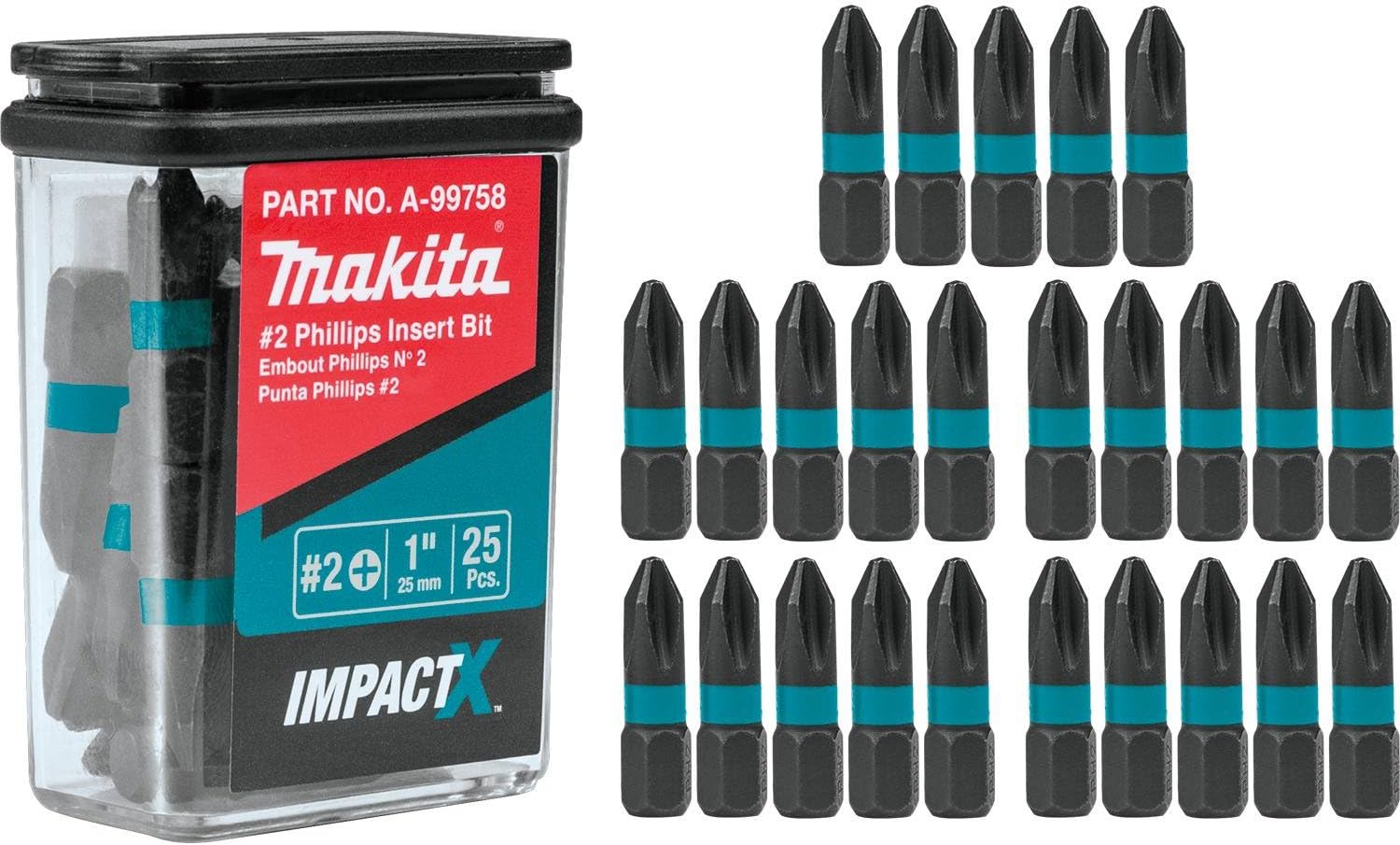 Makita A-99758 Impactx 2 Phillips 1″ Insert Bit, 25 Pack