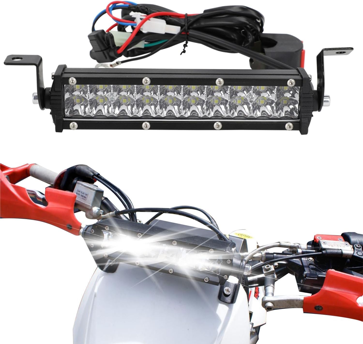 Barre LED Moto 60 W 2500 lm Guidon 22 mm Universelle pour Motos 50-250 cc | Éclairage Longue Portée,Phare LED Moto, Luminosité 2500 lm, Éclairage LED, Universelle pour Moto Cross Scooter 50-250 cc