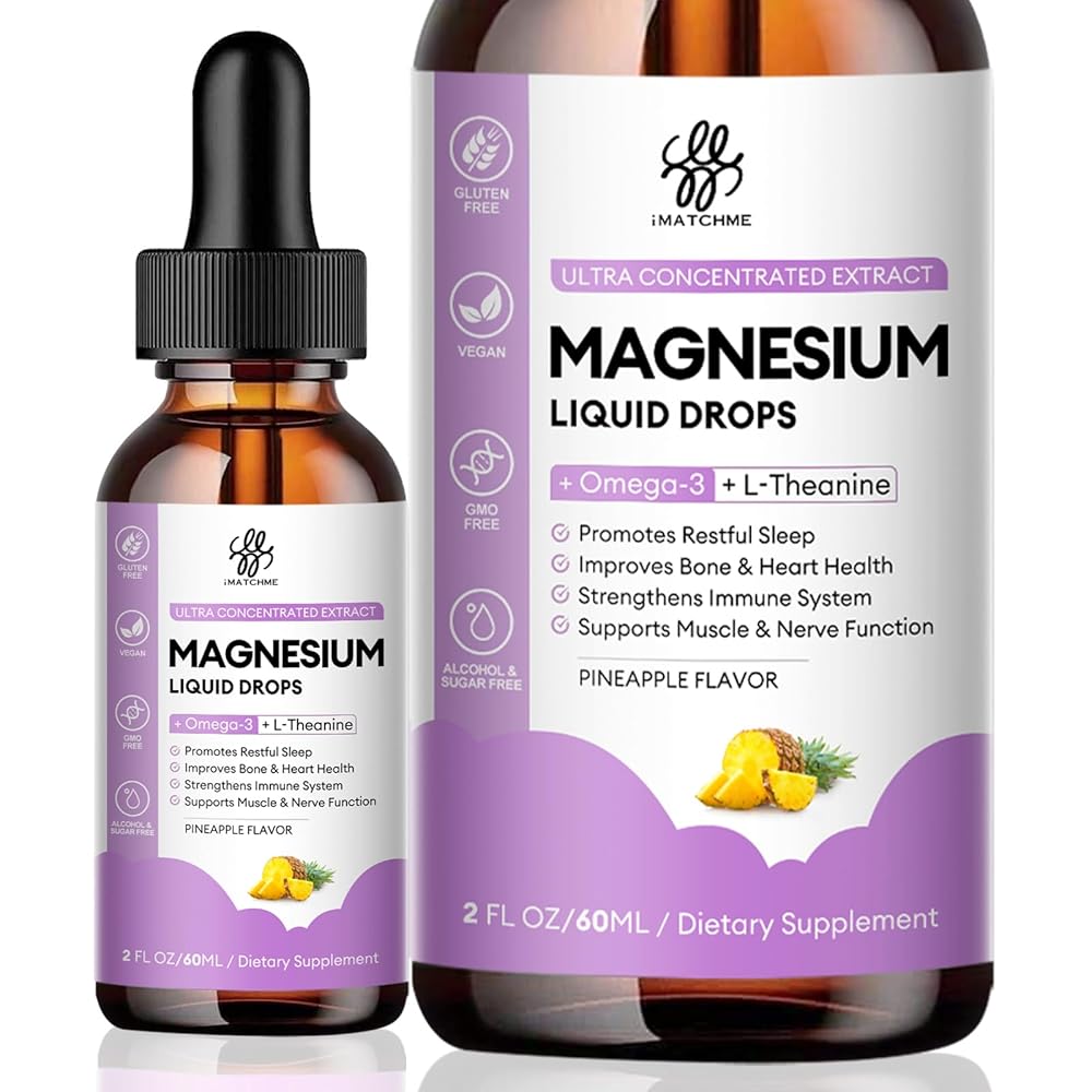 Magnesium Complex Liquid Drops, Magnesium Glycinate with Oxide, Taurate and Citrate, Calm Magnesium for Bone, Heart, Muscle, Sleep & Digestion, High Absorption, Pineapple Flavor, 2 Fl Oz