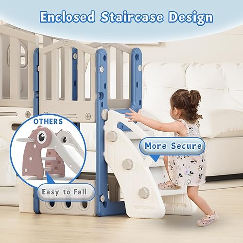 Miniatura 8 de XJD Juego de toboganes 9 en 1 para niños pequeños a partir de 1 año, juego de tobogán escalador con aro de baloncesto y pelota, parque infantil