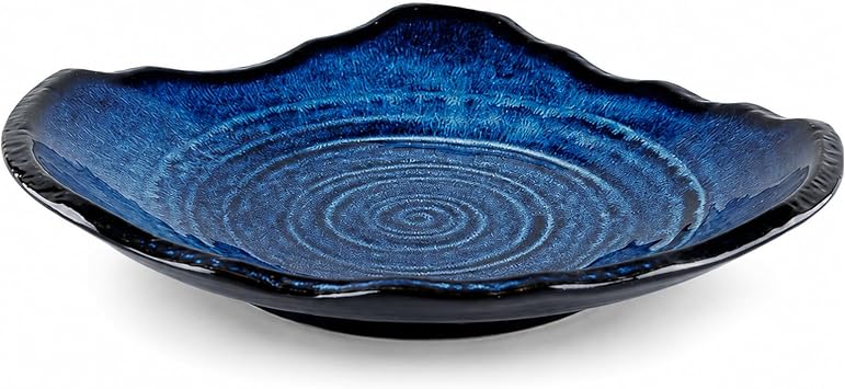 Ceramic Decorative Bowl - 12" Large Blue Pottery, Blue Decorative Bowl, Porcelain Centerpiece Tray, Key Bowl for Entryway Table, Living Room, Dining, Trinket Dish, Gift Decor Tray