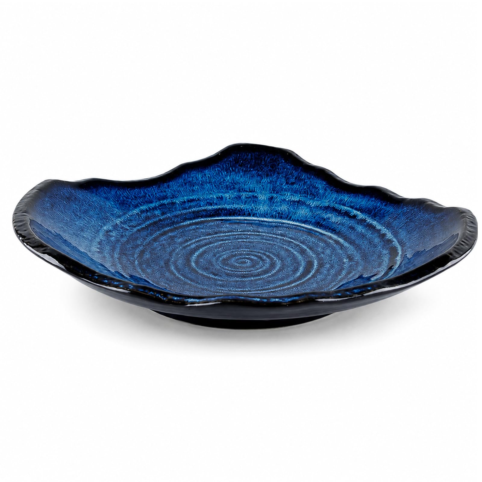 Bol décoratif en céramique bleu de 30,5 cm, bol à fruits, plat à bonbons, bol à clés pour table d'entrée, plat à bijoux, plateau à bijoux, fourre-tout en porcelaine pour comptoir de cuisine, table de