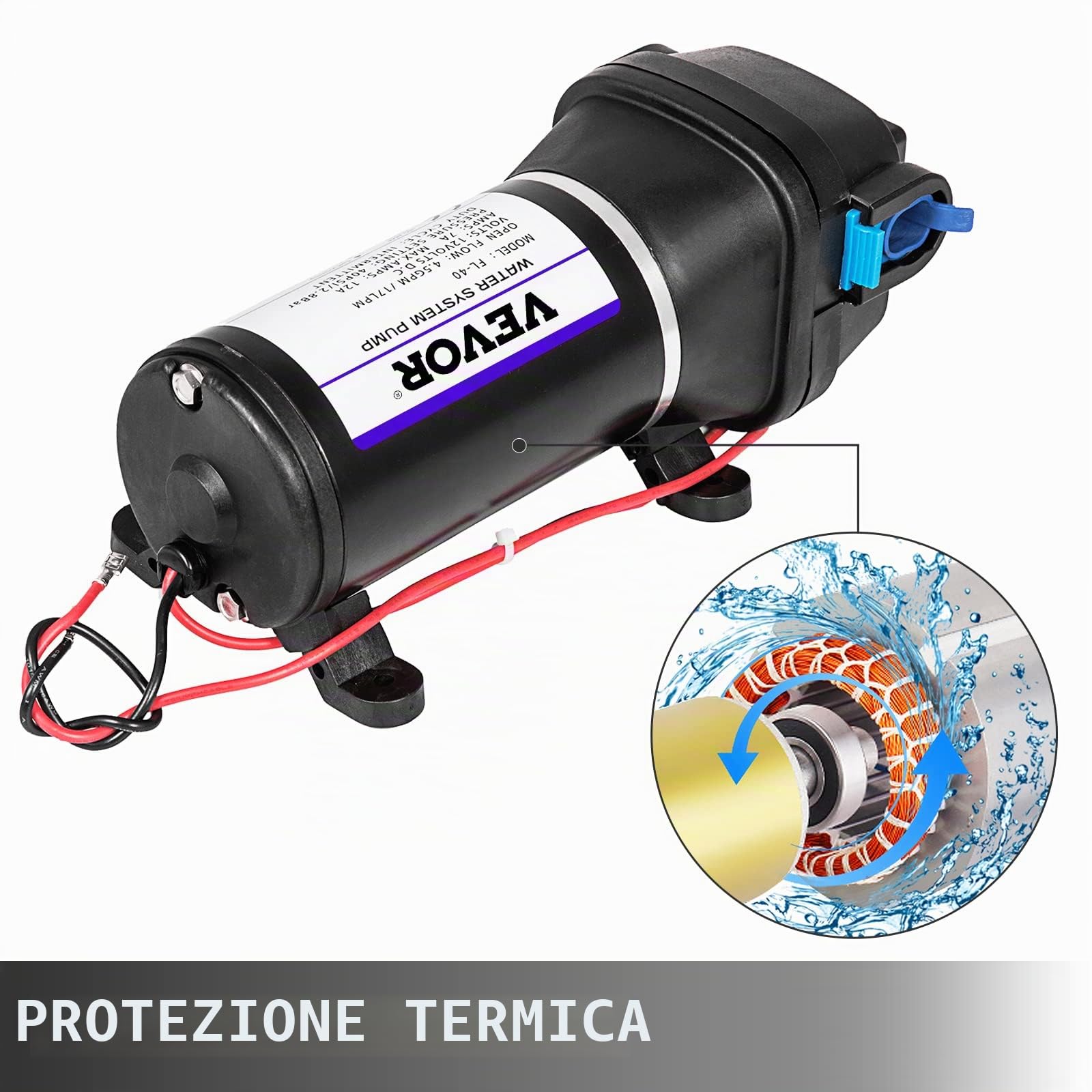 Pompa a Membrana ad Alta Pressione FL-40 40PSI Pompa a Membrana per Acqua Spruzzatore Autoadescante 17L / min 12V, Utilizzo Camper/Barca/RV/Giardino/Industria Agricola