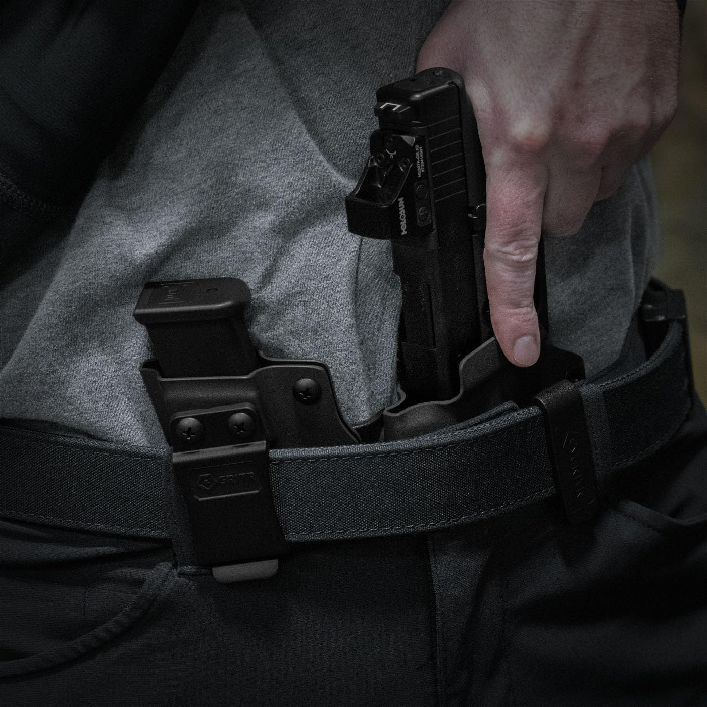 GRITR IWB Appendix Carry Kydex Gun Holster Compatible with Glock 19 w/Integrated Magazine Holder, Open Bottom, Optic Cut, Adjustable Retention - Right/Left Hand Options