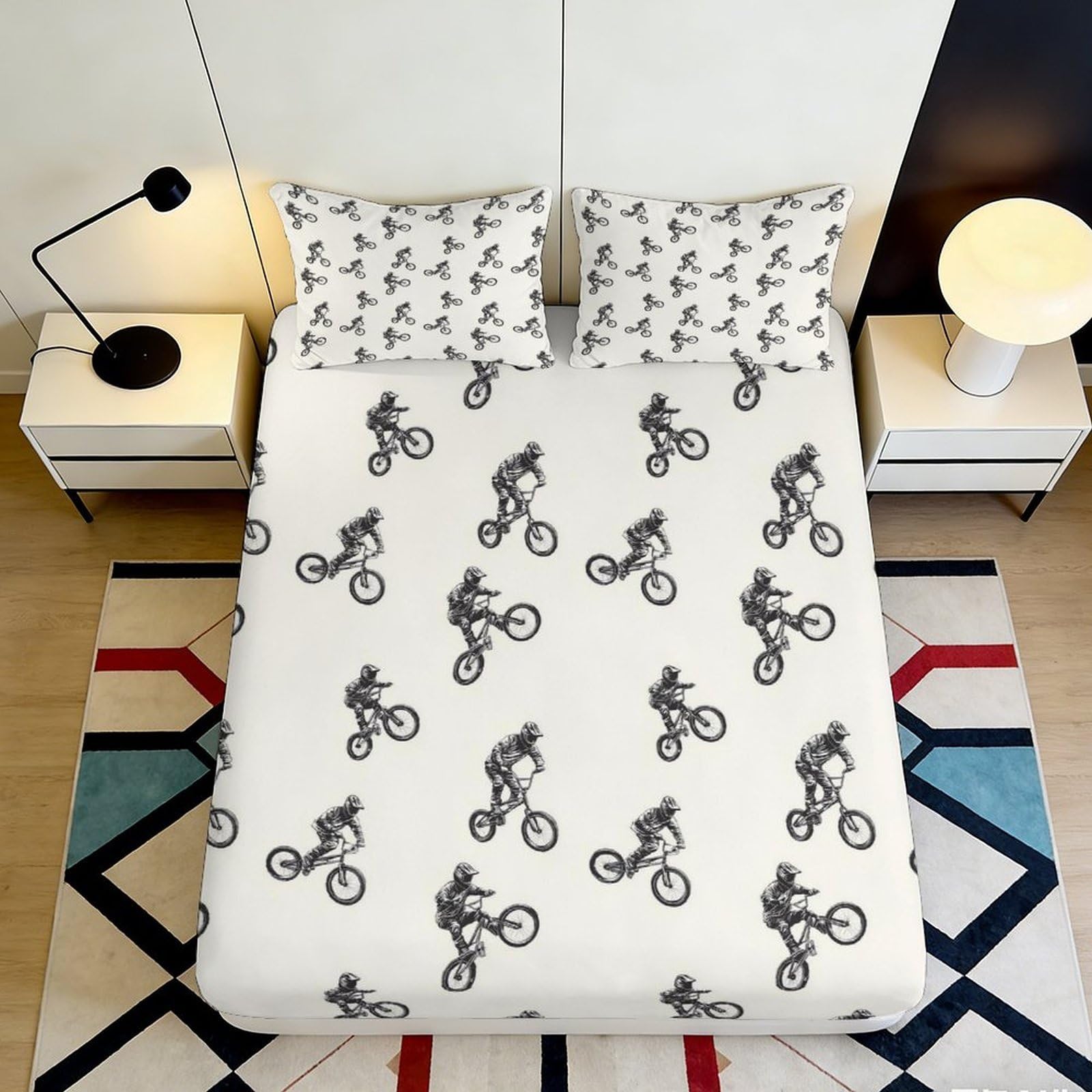 Jqzkxnhpbr Style-5 3D Printed Bmx Bike Fitted Sheet Microfiber Anti-Slip Breathable Bed Cover For Bedroom Dorm Decor 90X200x25cm